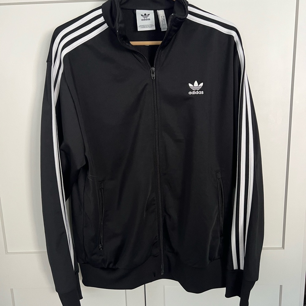 Adidas Black and White Bomber Jacket with Signature Stripes